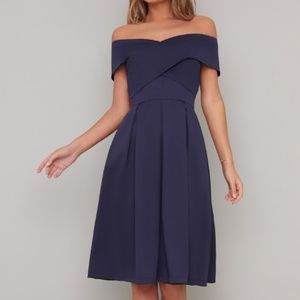 Chi Chi London Navy Blue Off Shoulder Dress